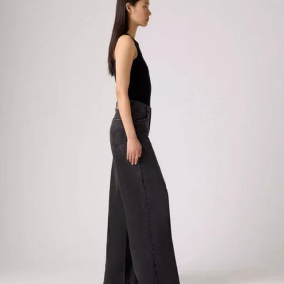 LEVI'S 94 BAGGY WIDE LEG JEANS in BLACK OVER EXPOSURE Sz 28 - Picture 3 of 9